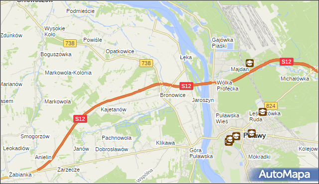 mapa Bronowice gmina Puławy, Bronowice gmina Puławy na mapie Targeo
