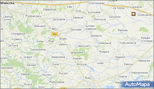 mapa Jawczyce gmina Biskupice, Jawczyce gmina Biskupice na mapie Targeo