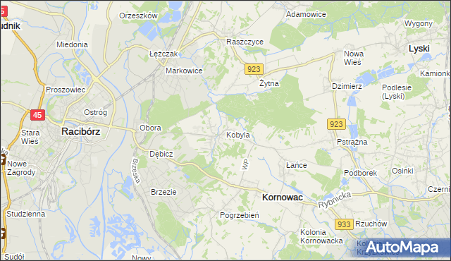 mapa Kobyla gmina Kornowac, Kobyla gmina Kornowac na mapie Targeo