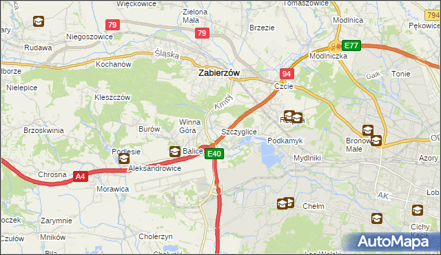 mapa Szczyglice gmina Zabierzów, Szczyglice gmina Zabierzów na mapie Targeo