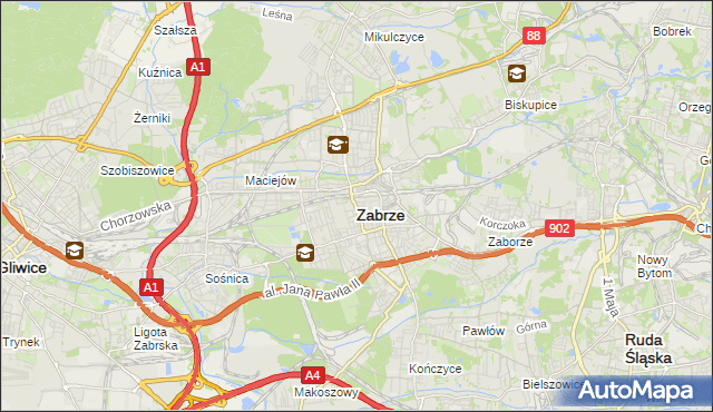mapa Zabrza, Zabrze na mapie Targeo