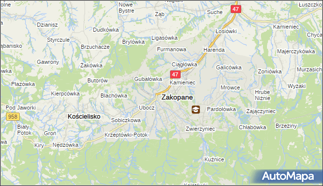 mapa Zakopanego, Zakopane na mapie Targeo