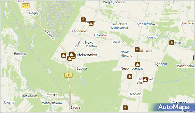 mapa Adamów gmina Budziszewice, Adamów gmina Budziszewice na mapie Targeo
