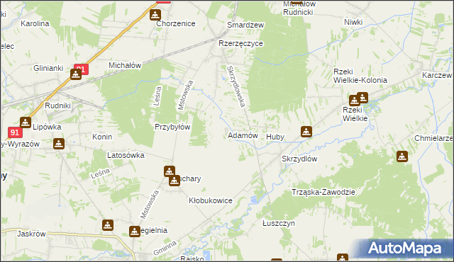mapa Adamów gmina Kłomnice, Adamów gmina Kłomnice na mapie Targeo