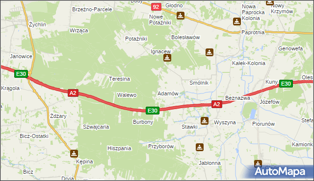 mapa Adamów gmina Krzymów, Adamów gmina Krzymów na mapie Targeo
