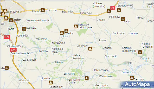mapa Adamów gmina Lipnik, Adamów gmina Lipnik na mapie Targeo