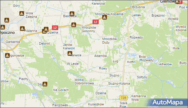mapa Adamów gmina Opoczno, Adamów gmina Opoczno na mapie Targeo
