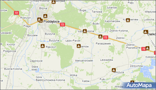 mapa Adamów gmina Poddębice, Adamów gmina Poddębice na mapie Targeo