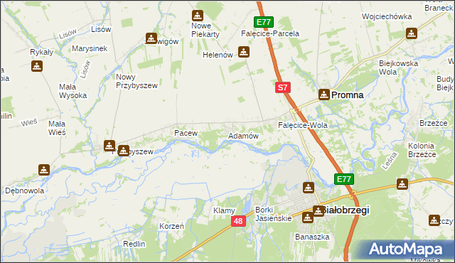 mapa Adamów gmina Promna, Adamów gmina Promna na mapie Targeo