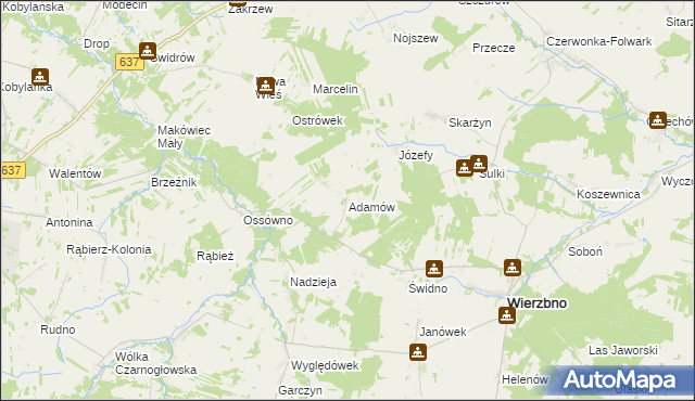 mapa Adamów gmina Wierzbno, Adamów gmina Wierzbno na mapie Targeo