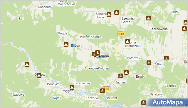mapa Adamów powiat zamojski, Adamów powiat zamojski na mapie Targeo