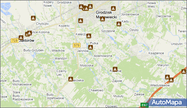 mapa Adamowizna gmina Grodzisk Mazowiecki, Adamowizna gmina Grodzisk Mazowiecki na mapie Targeo