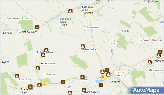 mapa Adamówka gmina Żółkiewka, Adamówka gmina Żółkiewka na mapie Targeo