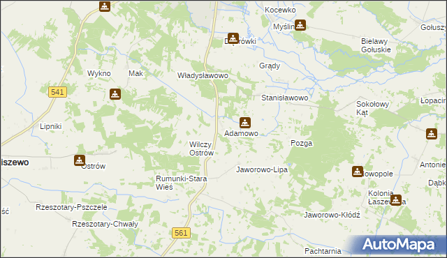 mapa Adamowo gmina Bieżuń, Adamowo gmina Bieżuń na mapie Targeo