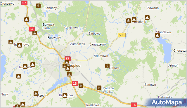 mapa Adamowo gmina Biskupiec, Adamowo gmina Biskupiec na mapie Targeo