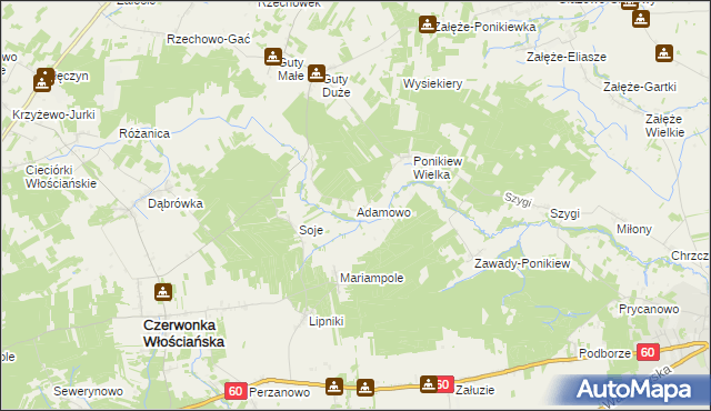 mapa Adamowo gmina Czerwonka, Adamowo gmina Czerwonka na mapie Targeo