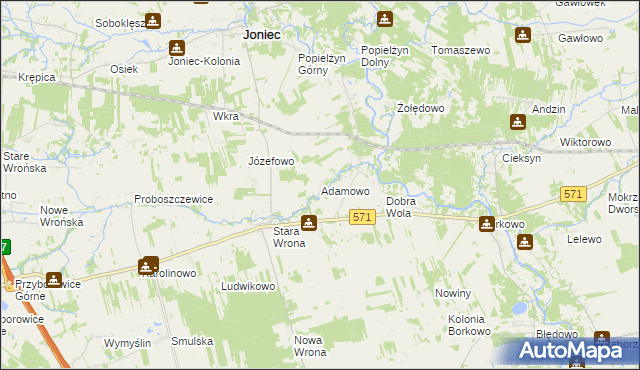mapa Adamowo gmina Joniec, Adamowo gmina Joniec na mapie Targeo