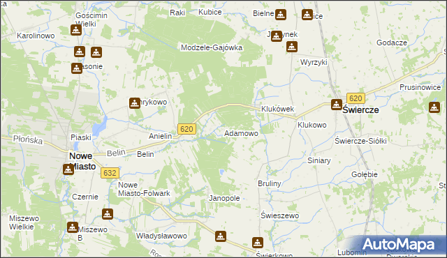 mapa Adamowo gmina Nowe Miasto, Adamowo gmina Nowe Miasto na mapie Targeo