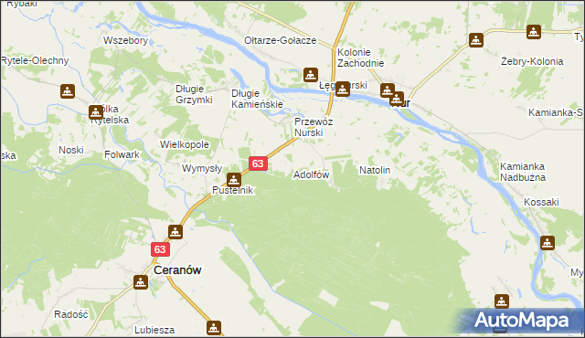 mapa Adolfów gmina Ceranów, Adolfów gmina Ceranów na mapie Targeo