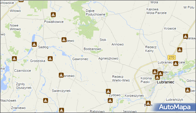 mapa Agnieszkowo gmina Lubraniec, Agnieszkowo gmina Lubraniec na mapie Targeo