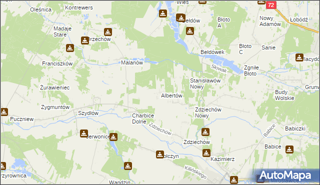 mapa Albertów gmina Lutomiersk, Albertów gmina Lutomiersk na mapie Targeo