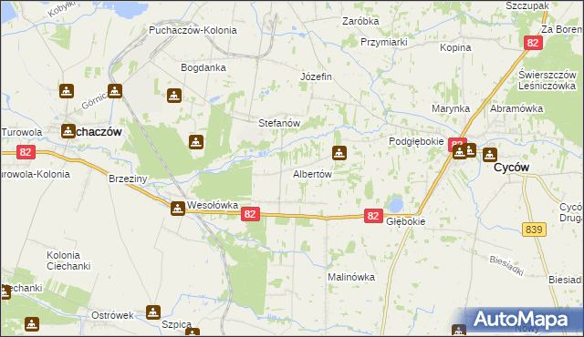 mapa Albertów gmina Puchaczów, Albertów gmina Puchaczów na mapie Targeo