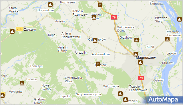 mapa Aleksandrów gmina Magnuszew, Aleksandrów gmina Magnuszew na mapie Targeo