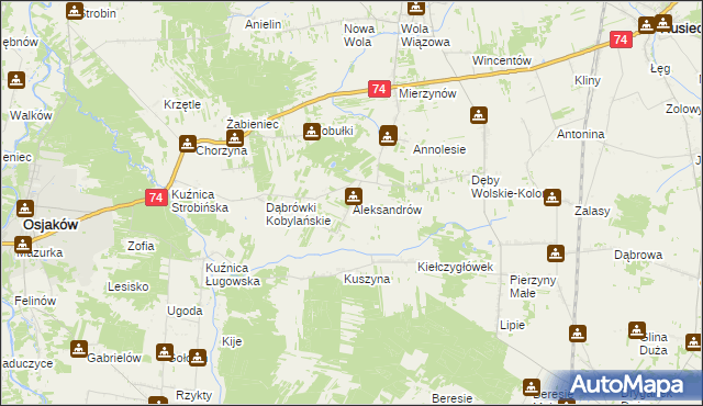 mapa Aleksandrów gmina Rusiec, Aleksandrów gmina Rusiec na mapie Targeo