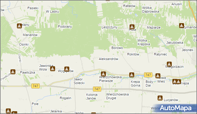 mapa Aleksandrów gmina Sienno, Aleksandrów gmina Sienno na mapie Targeo