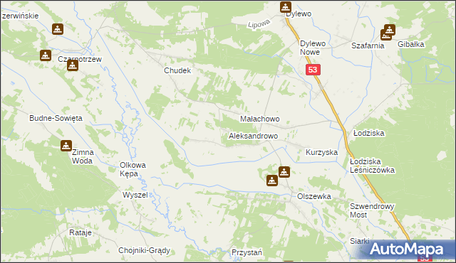 mapa Aleksandrowo gmina Lelis, Aleksandrowo gmina Lelis na mapie Targeo