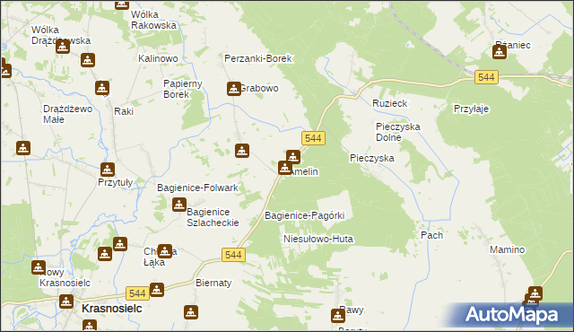 mapa Amelin gmina Krasnosielc, Amelin gmina Krasnosielc na mapie Targeo