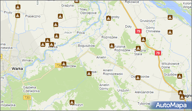 mapa Anielin gmina Magnuszew, Anielin gmina Magnuszew na mapie Targeo