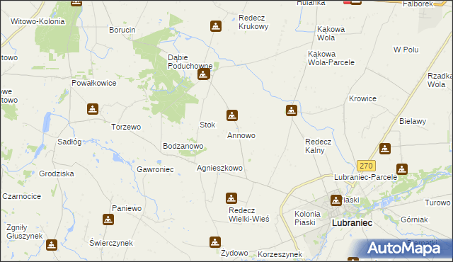 mapa Annowo gmina Lubraniec, Annowo gmina Lubraniec na mapie Targeo