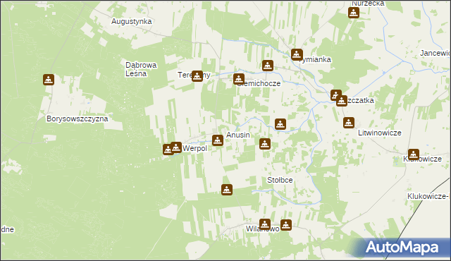 mapa Anusin gmina Nurzec-Stacja, Anusin gmina Nurzec-Stacja na mapie Targeo