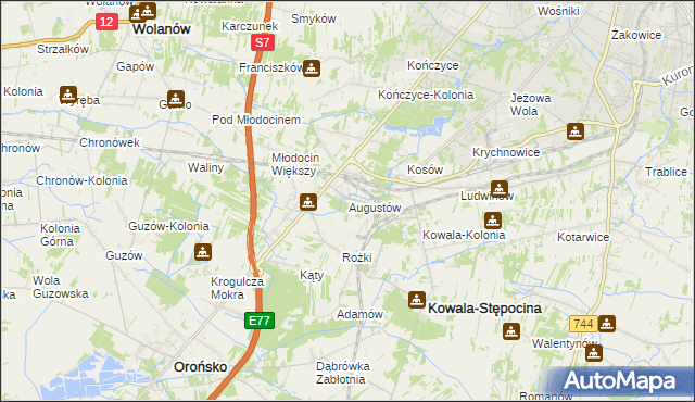 mapa Augustów gmina Kowala, Augustów gmina Kowala na mapie Targeo