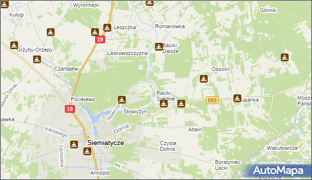 mapa Baciki Średnie, Baciki Średnie na mapie Targeo