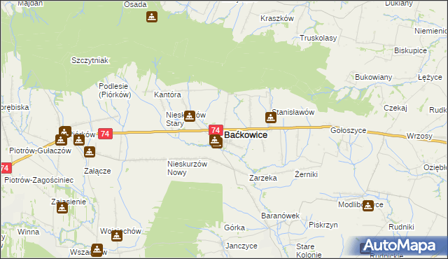 mapa Baćkowice, Baćkowice na mapie Targeo
