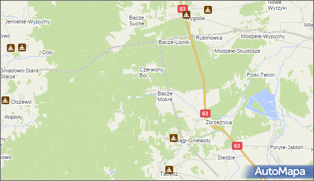 mapa Bacze Mokre, Bacze Mokre na mapie Targeo