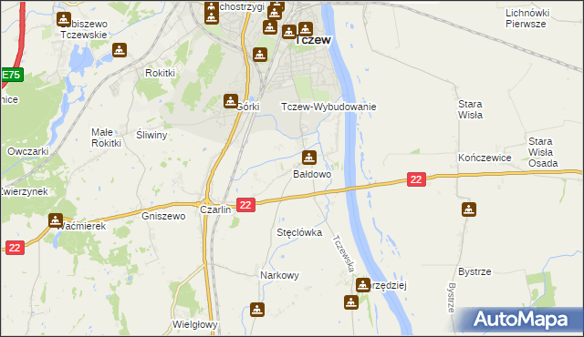 mapa Bałdowo gmina Tczew, Bałdowo gmina Tczew na mapie Targeo