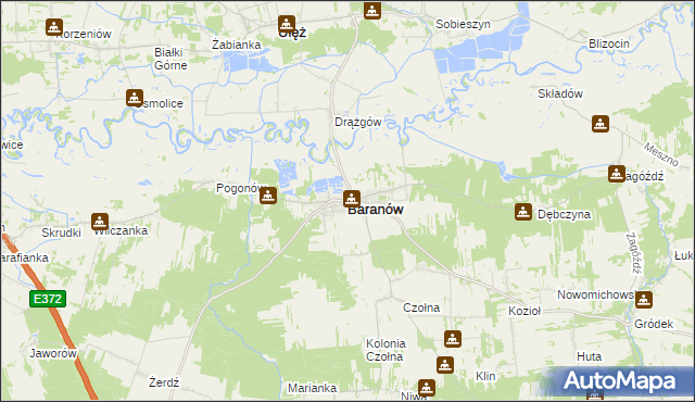 mapa Baranów powiat puławski, Baranów powiat puławski na mapie Targeo