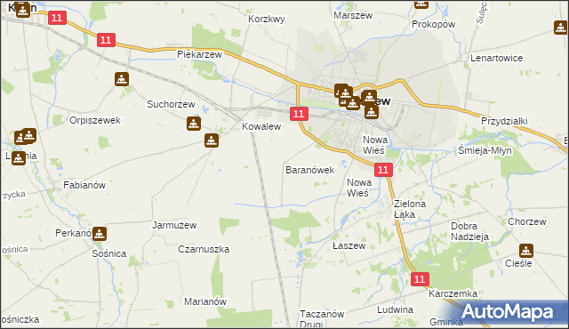 mapa Baranówek gmina Pleszew, Baranówek gmina Pleszew na mapie Targeo