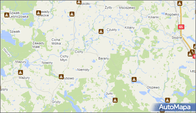 mapa Barany gmina Świętajno, Barany gmina Świętajno na mapie Targeo