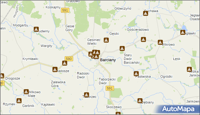 mapa Barciany, Barciany na mapie Targeo