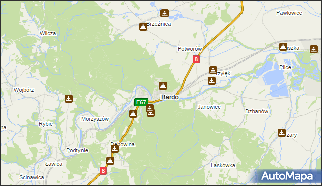 mapa Bardo powiat ząbkowicki, Bardo powiat ząbkowicki na mapie Targeo