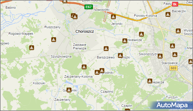 mapa Barszczewo gmina Choroszcz, Barszczewo gmina Choroszcz na mapie Targeo