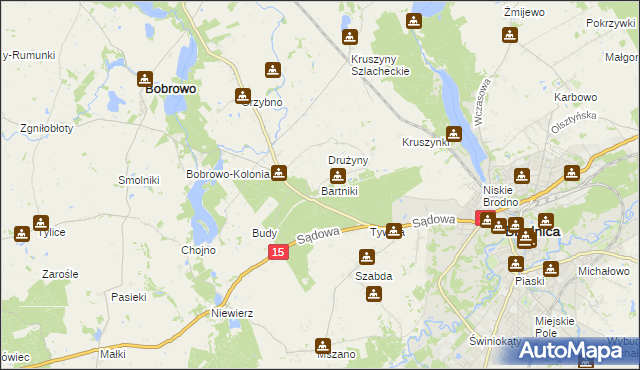 mapa Bartniki gmina Brodnica, Bartniki gmina Brodnica na mapie Targeo