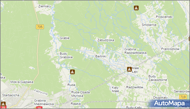 mapa Bartniki gmina Puszcza Mariańska, Bartniki gmina Puszcza Mariańska na mapie Targeo