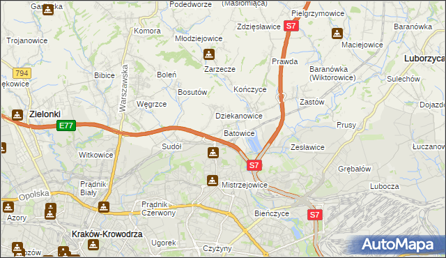 mapa Batowice, Batowice na mapie Targeo