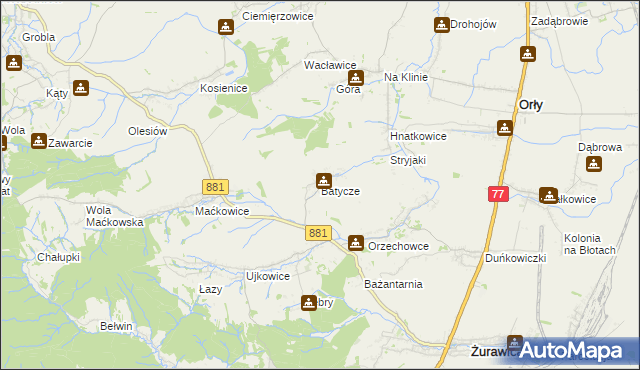 mapa Batycze, Batycze na mapie Targeo
