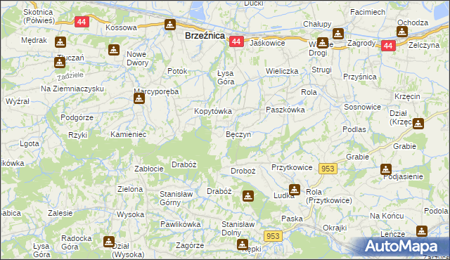 mapa Bęczyn gmina Brzeźnica, Bęczyn gmina Brzeźnica na mapie Targeo